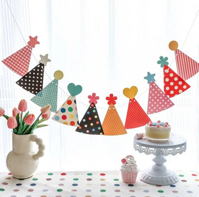 2.3M Happy Birthday Party Decoration Birthday Hat Flag Banner Baby One Year Old Baby Shower Wedding Party HangingGarland Decorat