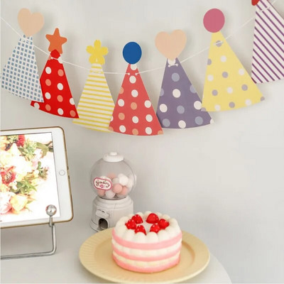 2.3M Happy Birthday Party Decoration Birthday Hat Flag Banner Baby One Year Old Baby Shower Wedding Party HangingGarland Decorat