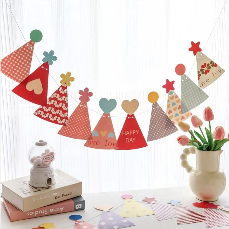 2.3M Happy Birthday Party Decoration Birthday Hat Flag Banner Baby One Year Old Baby Shower Wedding Party HangingGarland Decorat