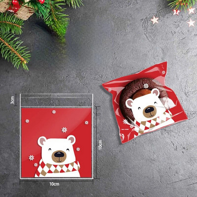 100 бр. Коледна подаръчна торбичка Самозалепващи бисквитки Торбичка за опаковане на бонбони Новогодишно парти Подарък Снек Печене Найлонова торбичка Navidad 2023