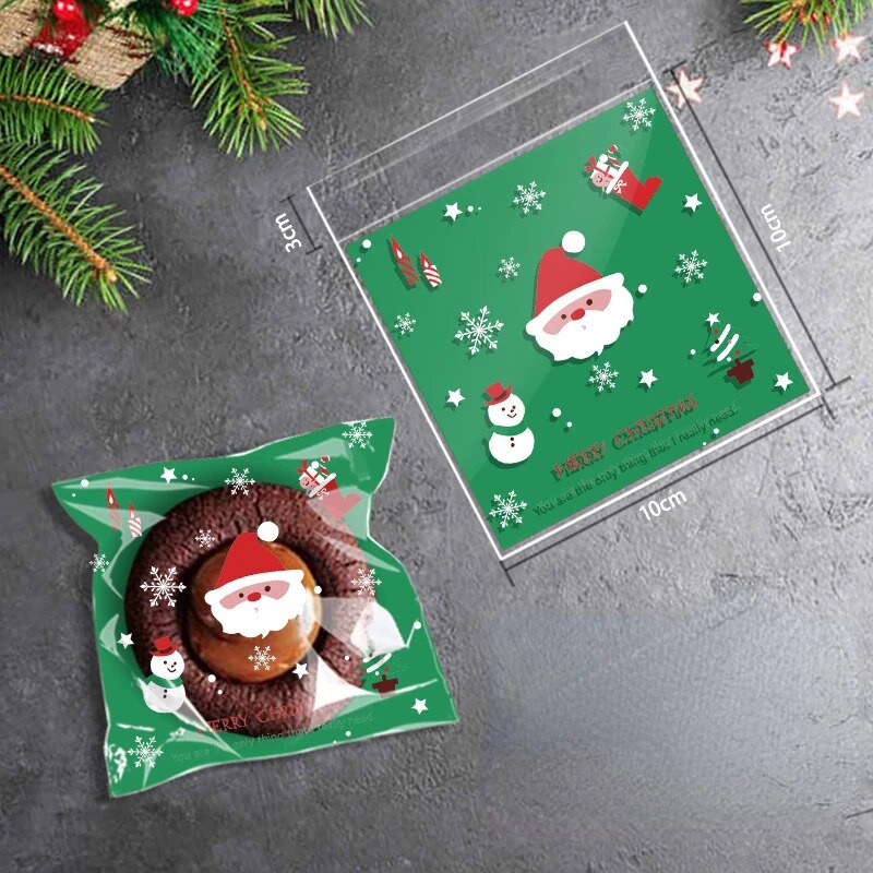 100 бр. Коледна подаръчна торбичка Самозалепващи бисквитки Торбичка за опаковане на бонбони Новогодишно парти Подарък Снек Печене Найлонова торбичка Navidad 2023