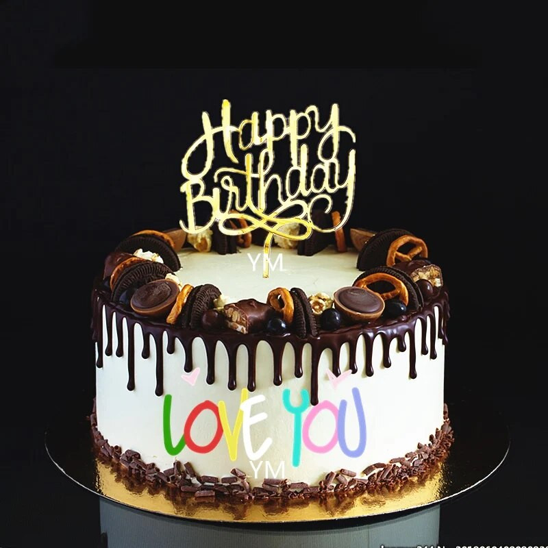 Златно сребро Честит рожден ден Покривка за торта Парти за рожден ден Акрилна поправка за торта Десерт Украса за бебешко парти Консумативи за торта