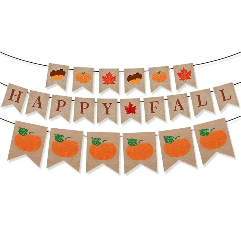 Парти за Деня на благодарността Турция Тиква Кленов лист Флаг Банер Реколта Сезон Парти Фон Висяща овесарка Гирлянд Направи си сам декорация