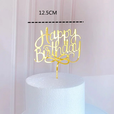 Нов топер за торта Честит рожден ден Сърцевидна златна акрилна топерка за кексчета десертни знаменца за бебешки душ Торти Декорации за печене