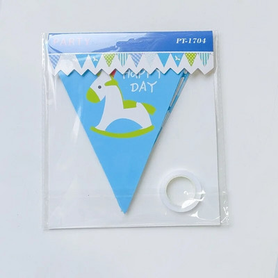 Сладък анимационен цветен дървен кон Триъгълник Флаг Парти за рожден ден Baby Shower Фон за детска градина Висящ гирлянд от овесарка