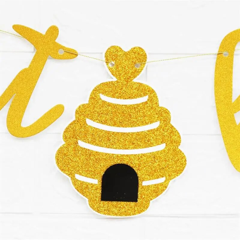 Розова пчела Честит рожден ден Банер Гарланд Парти за рожден ден Парти за първия рожден ден на бебето Празнувайте Висяща овесарка Декоративни елементи