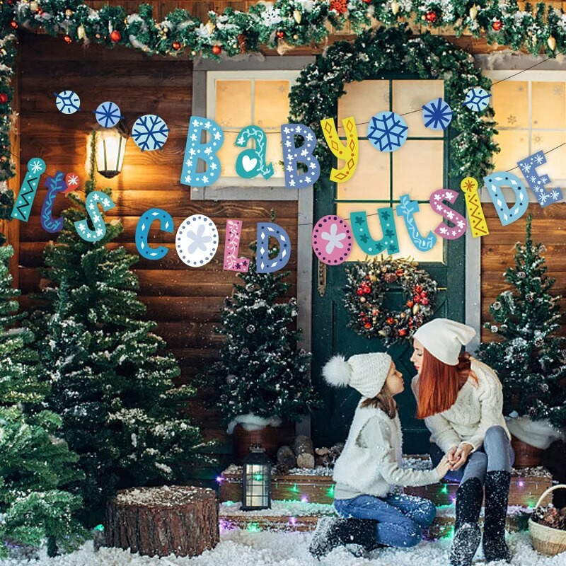 3M Creative Winter Themed Baby It`s Cold Outside Pulling Flag Christmas Happy Baby Shower Коледа Нова Година Декорация с гирлянди Supp