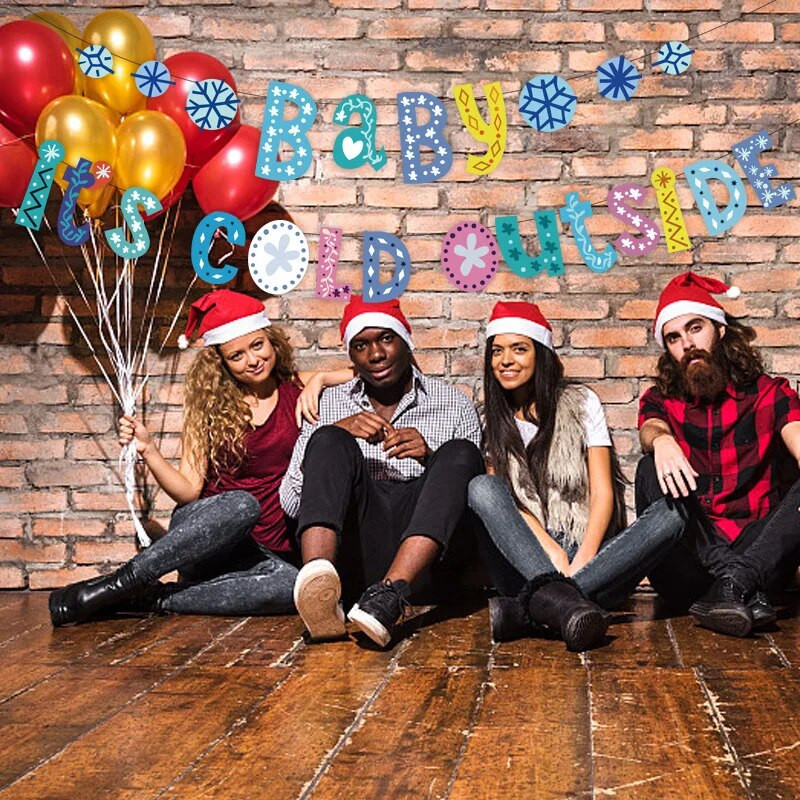 3M Creative Winter Themed Baby It`s Cold Outside Pulling Flag Christmas Happy Baby Shower Коледа Нова Година Декорация с гирлянди Supp