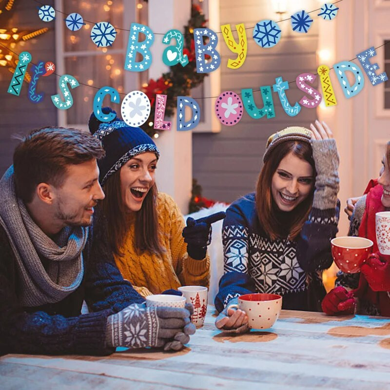 3M Creative Winter Themed Baby It`s Cold Outside Pulling Flag Christmas Happy Baby Shower Коледа Нова Година Декорация с гирлянди Supp