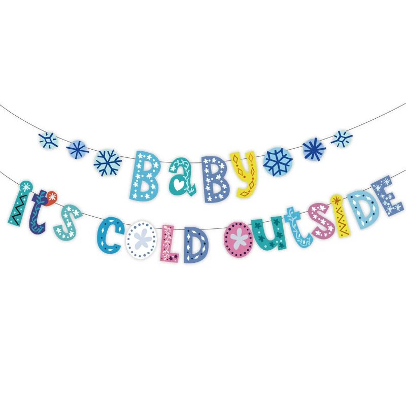 3M Creative Winter Themed Baby It`s Cold Outside Pulling Flag Christmas Happy Baby Shower Коледа Нова Година Декорация с гирлянди Supp