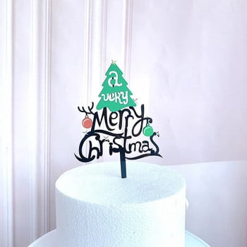 Нова цветна торта Merry Christmas Topper Златна акрилна шейна Elk Christmas Cake Toppers за рожден ден Коледно парти Торти Декорация