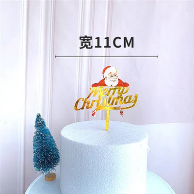 Нова цветна торта Merry Christmas Topper Златна акрилна шейна Elk Christmas Cake Toppers за рожден ден Коледно парти Торти Декорация