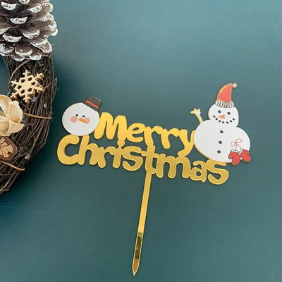 Нова цветна торта Merry Christmas Topper Златна акрилна шейна Elk Christmas Cake Toppers за рожден ден Коледно парти Торти Декорация