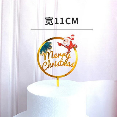 Нова цветна торта Merry Christmas Topper Златна акрилна шейна Elk Christmas Cake Toppers за рожден ден Коледно парти Торти Декорация