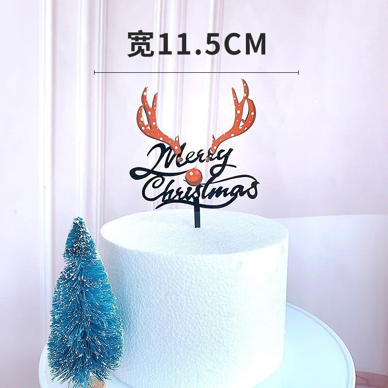 Нова цветна торта Merry Christmas Topper Златна акрилна шейна Elk Christmas Cake Toppers за рожден ден Коледно парти Торти Декорация
