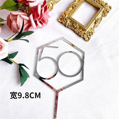 Нов Diamond18 21 30 Топер за торта за рожден ден Акрилно розово злато Годишнина от сватба Топери за кексчета Декорация на торта за годишнина