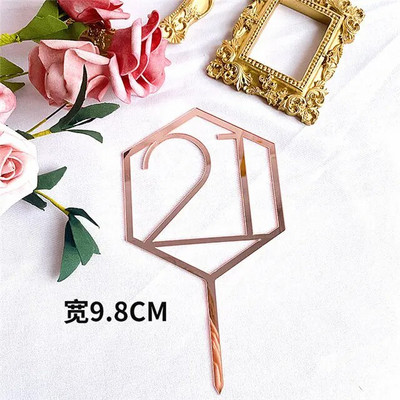 Нов Diamond18 21 30 Топер за торта за рожден ден Акрилно розово злато Годишнина от сватба Топери за кексчета Декорация на торта за годишнина