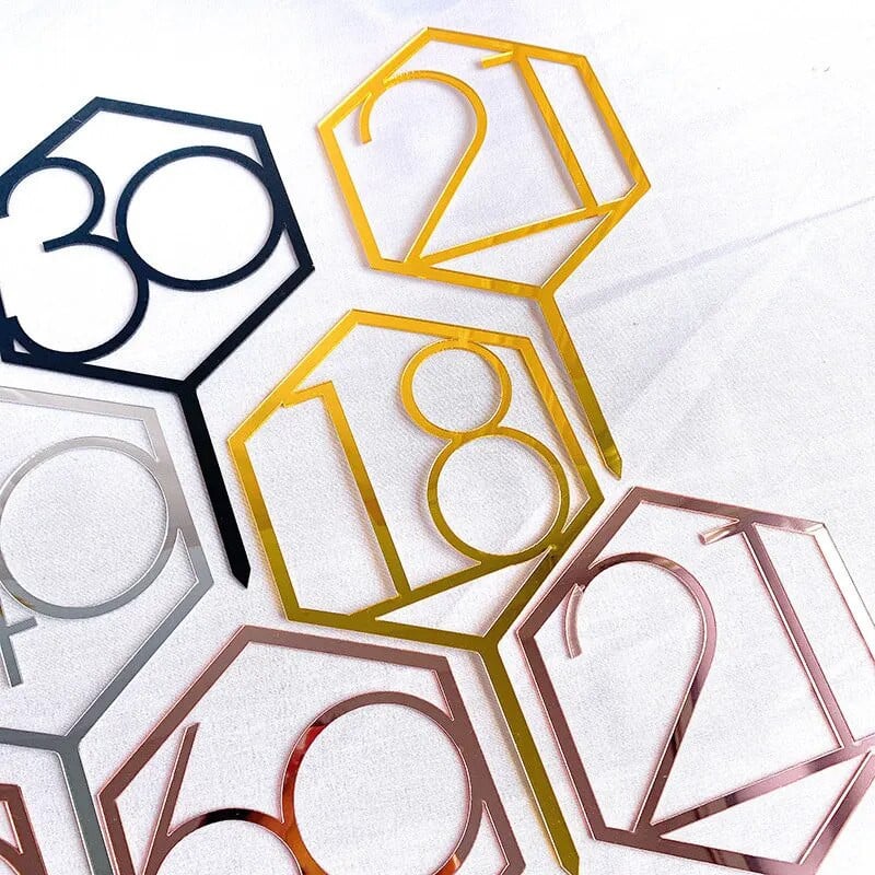 Нов Diamond18 21 30 Топер за торта за рожден ден Акрилно розово злато Годишнина от сватба Топери за кексчета Декорация на торта за годишнина