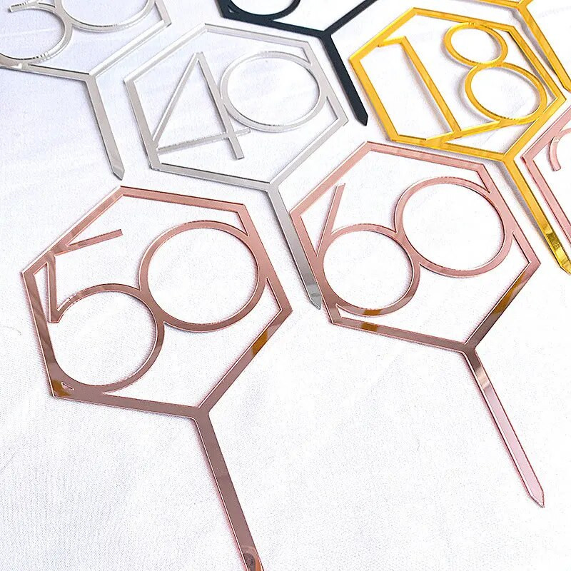 Нов Diamond18 21 30 Топер за торта за рожден ден Акрилно розово злато Годишнина от сватба Топери за кексчета Декорация на торта за годишнина