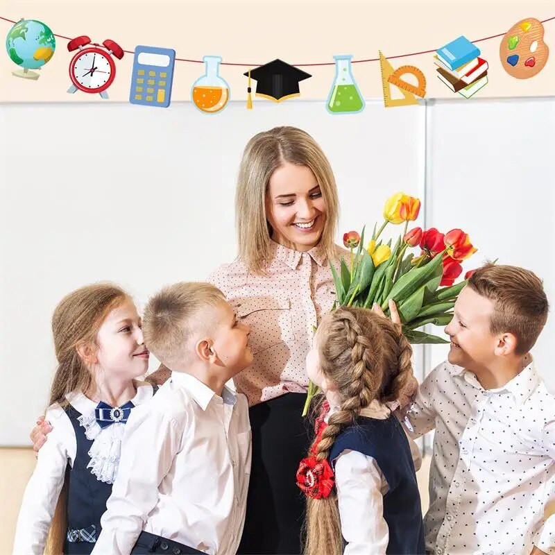 Банер с тематично знаме за откриване на сезона Обратно към училище Писмо Теглене на флаг Банер Висящ гирлянд Фонова декорация