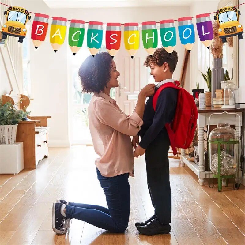 Банер с тематично знаме за откриване на сезона Обратно към училище Писмо Теглене на флаг Банер Висящ гирлянд Фонова декорация