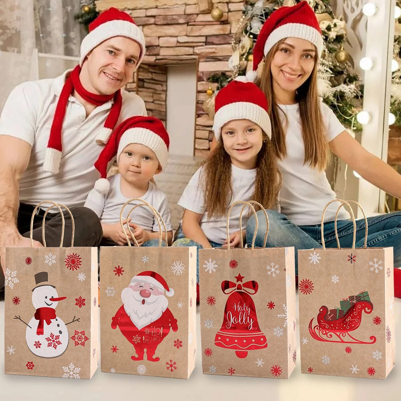 4PCS Коледни чанти от крафт хартия 2023 Коледни подаръци Чанта Весела Коледа Декор за дома Коледа Navidad Нова Година Опаковъчни чанти