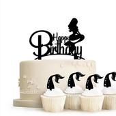 ins Mermaid Happy Birthday Cake Topper Златисто черен Акрилен Cupcake топер за Деца Торта за рожден ден Десерт Декорация Baby Shower