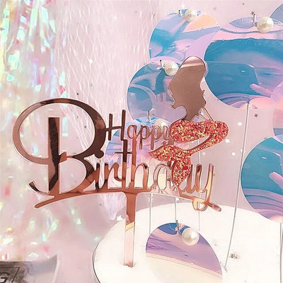 ins Mermaid Happy Birthday Cake Topper Златисто черен Акрилен Cupcake топер за Деца Торта за рожден ден Десерт Декорация Baby Shower