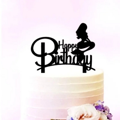 ins Mermaid Happy Birthday Cake Topper Златисто черен Акрилен Cupcake топер за Деца Торта за рожден ден Десерт Декорация Baby Shower