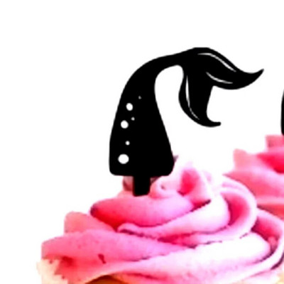 ins Mermaid Happy Birthday Cake Topper Златисто черен Акрилен Cupcake топер за Деца Торта за рожден ден Десерт Декорация Baby Shower