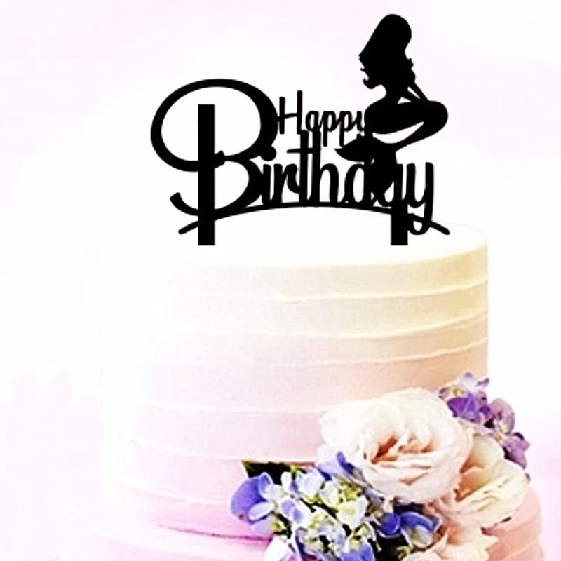 ins Mermaid Happy Birthday Cake Topper Златисто черен Акрилен Cupcake топер за Деца Торта за рожден ден Десерт Декорация Baby Shower