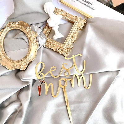 Geriausias mamos pyragas Akrilas Auksinis su gimtadieniu Tortas Viršutinė vėliava Motinos dienos pyragaičių užtepėlės Mamos gimtadienio vakarėlio torto puošmena