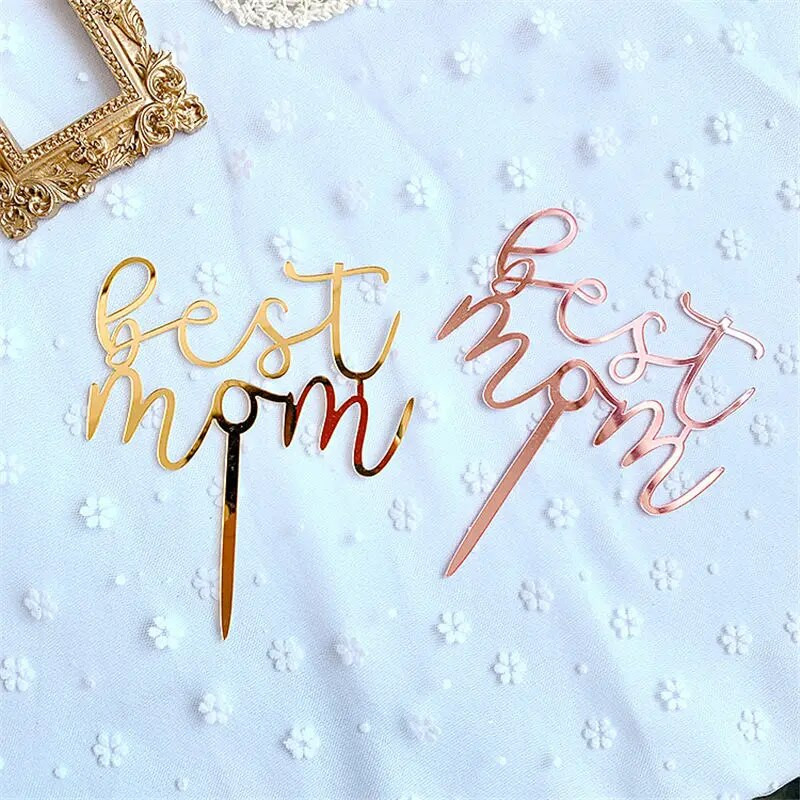 Geriausias mamos pyragas Akrilas Auksinis su gimtadieniu Tortas Viršutinė vėliava Motinos dienos pyragaičių užtepėlės Mamos gimtadienio vakarėlio torto puošmena