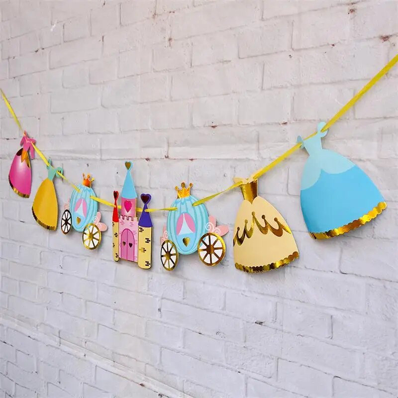 Vaikų gimtadienio princesės vėliava traukiama pilies moliūgų automobilio girliandos dekoravimo kambario vakarėlis vėliavos pakėlimas vestuvės Šimto dienų vakarėlis