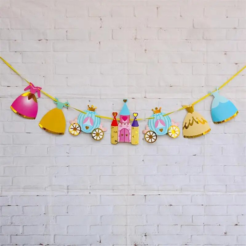 Vaikų gimtadienio princesės vėliava traukiama pilies moliūgų automobilio girliandos dekoravimo kambario vakarėlis vėliavos pakėlimas vestuvės Šimto dienų vakarėlis