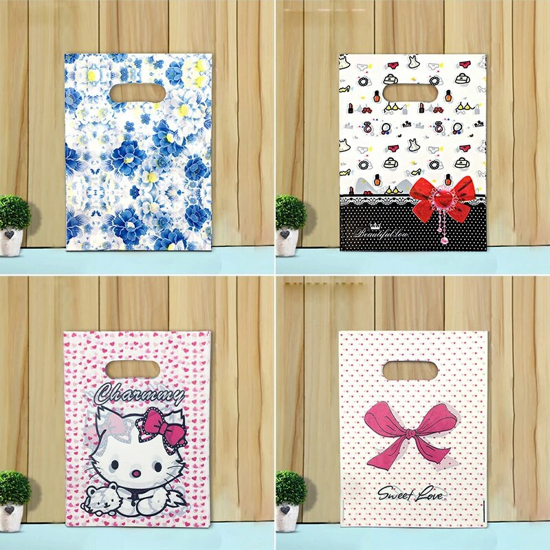 50 vnt 15x20cm / 20x30cm mažas papuošalų maišelis Mielo rašto plastikinis maišelis su rankena Dovanų maišeliai Saldainių sausainių vakarėlio pakavimo maišelis