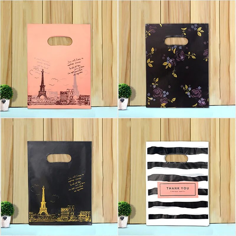 50 vnt 15x20cm / 20x30cm mažas papuošalų maišelis Mielo rašto plastikinis maišelis su rankena Dovanų maišeliai Saldainių sausainių vakarėlio pakavimo maišelis