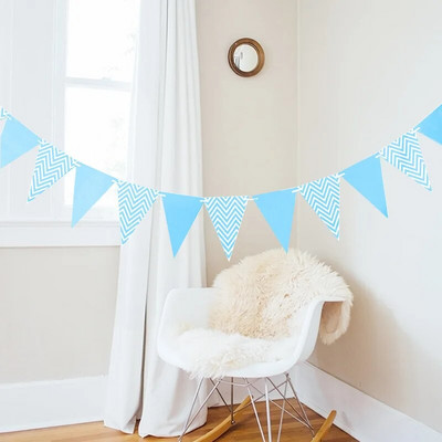 Auksinis vimpelas, mojuojantis vėliava Gimtadienio vakarėlio dekoracijos aukso sidabro pudra ir mėlynos trikampės reklamjuostės