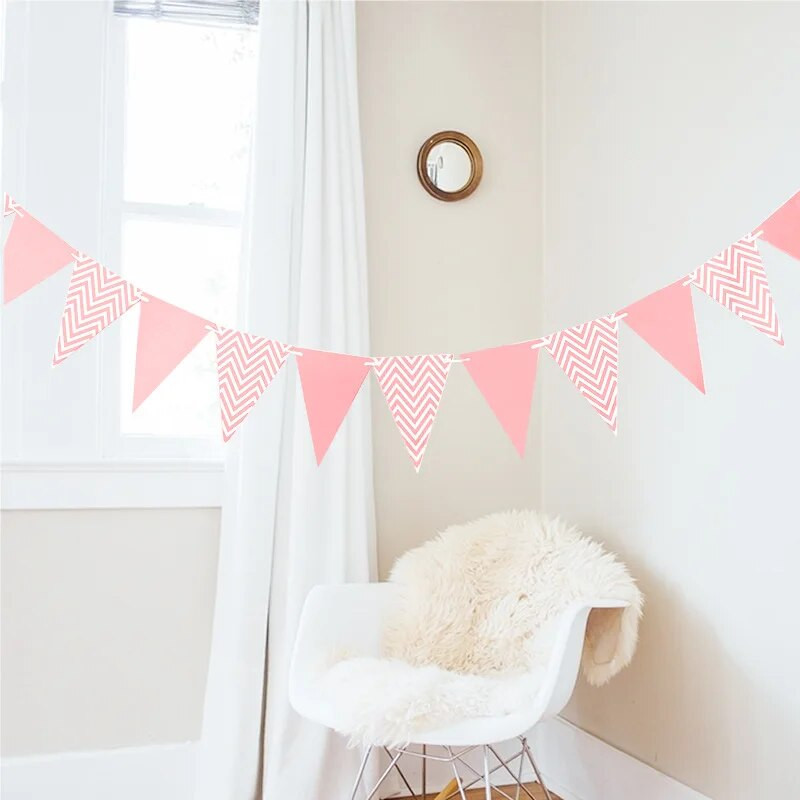 Auksinis vimpelas, mojuojantis vėliava Gimtadienio vakarėlio dekoracijos aukso sidabro pudra ir mėlynos trikampės reklamjuostės