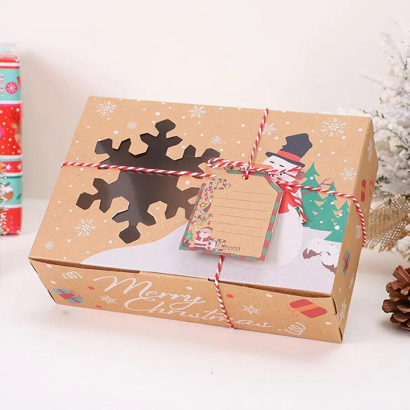 4vnt Kalėdinių saldainių sausainių dėžutės kraftpopieriaus dovanų dėžutė maisto kepinių skanėstų dėžutės su skaidriu langu Navidad Decor Kalėdų dovanų maišelis