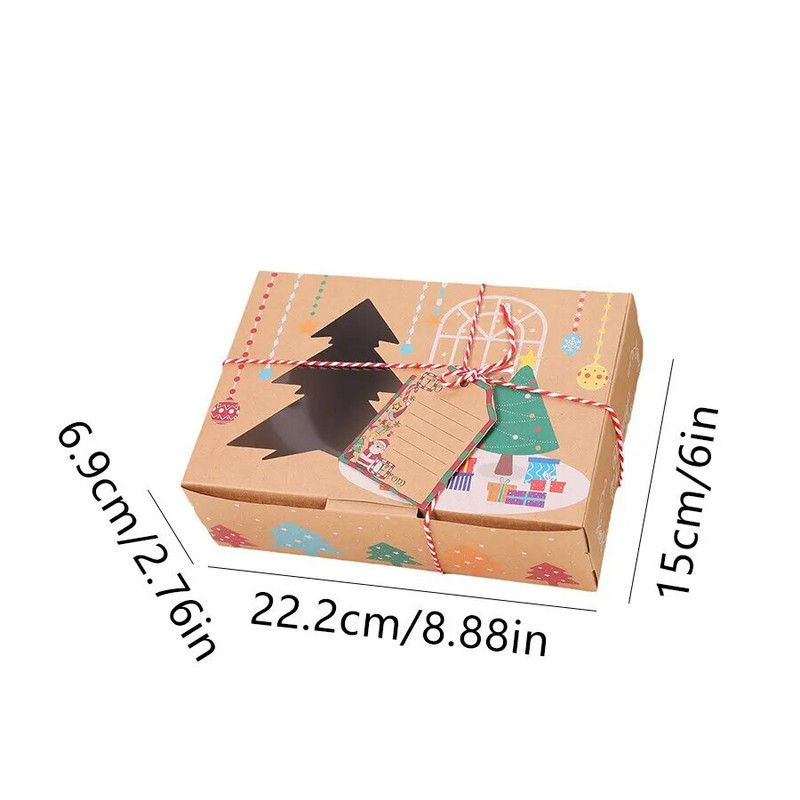 4vnt Kalėdinių saldainių sausainių dėžutės kraftpopieriaus dovanų dėžutė maisto kepinių skanėstų dėžutės su skaidriu langu Navidad Decor Kalėdų dovanų maišelis