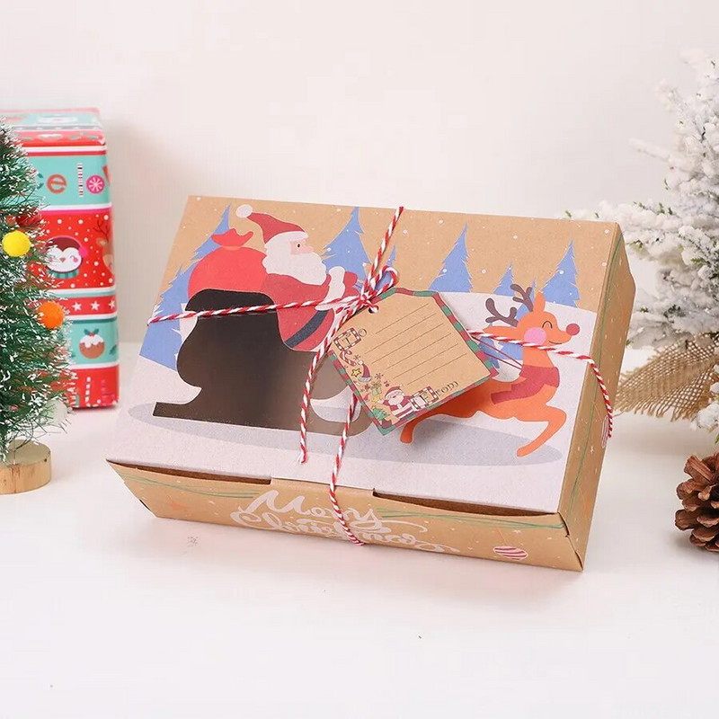 4vnt Kalėdinių saldainių sausainių dėžutės kraftpopieriaus dovanų dėžutė maisto kepinių skanėstų dėžutės su skaidriu langu Navidad Decor Kalėdų dovanų maišelis