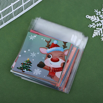 100 τεμ. Χριστουγεννιάτικες σακούλες για μπισκότα δώρου Πλαστικά αυτοκόλλητα μπισκότα Σνακ Συσκευασία Τσάντες Χριστουγεννιάτικες μπομπονιέρες για πάρτι