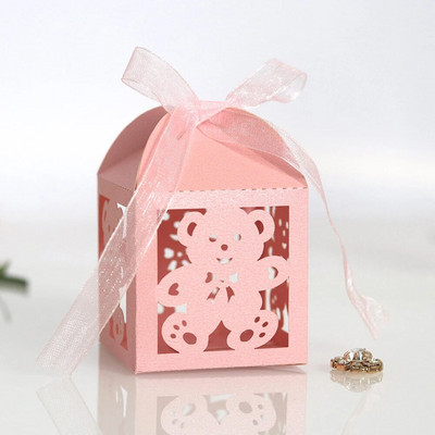 10 vnt Baby Shower dramblių saldainių dėžutė lazeriu iškirpta tuščiavidurė lytį atskleidžianti dovanų dėžutė su kaspinu, mėlyna, berniuko ar mergaitės vakarėlio reikmenys