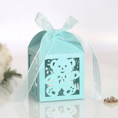 10 vnt Baby Shower dramblių saldainių dėžutė lazeriu iškirpta tuščiavidurė lytį atskleidžianti dovanų dėžutė su kaspinu, mėlyna, berniuko ar mergaitės vakarėlio reikmenys