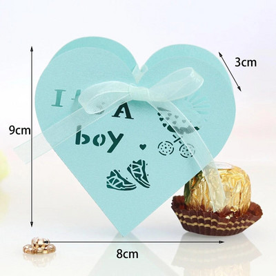 10 vnt Baby Shower dramblių saldainių dėžutė lazeriu iškirpta tuščiavidurė lytį atskleidžianti dovanų dėžutė su kaspinu, mėlyna, berniuko ar mergaitės vakarėlio reikmenys