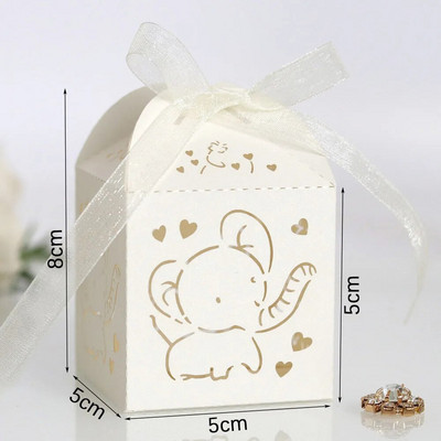 10 vnt Baby Shower dramblių saldainių dėžutė lazeriu iškirpta tuščiavidurė lytį atskleidžianti dovanų dėžutė su kaspinu, mėlyna, berniuko ar mergaitės vakarėlio reikmenys