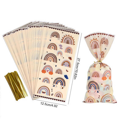 50 vnt Boho Rainbow celofaniniai maišeliai Dovanų maišeliai Vaivorykštės gimtadienio dekoracijos Dovanų saldainių krepšys Kūdikių dušo vakarėlio reikmenys