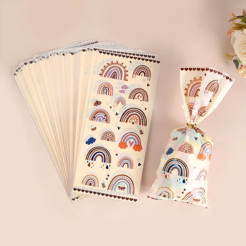 50 vnt Boho Rainbow celofaniniai maišeliai Dovanų maišeliai Vaivorykštės gimtadienio dekoracijos Dovanų saldainių krepšys Kūdikių dušo vakarėlio reikmenys