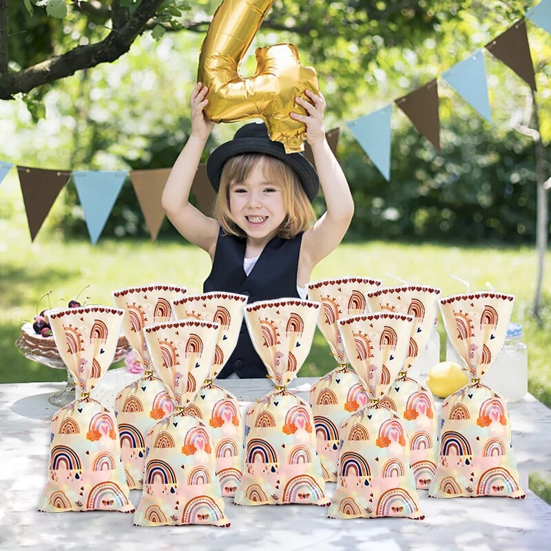 50 vnt Boho Rainbow celofaniniai maišeliai Dovanų maišeliai Vaivorykštės gimtadienio dekoracijos Dovanų saldainių krepšys Kūdikių dušo vakarėlio reikmenys